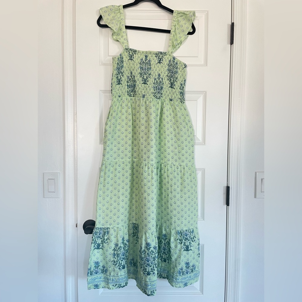 Roller Rabbit Cotton Midi Floral Smocked Waist Tank Dress